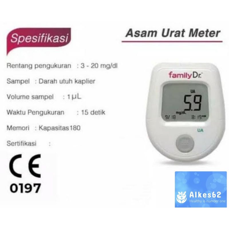 Alat cek Asam Urat Family Dr / Alat tes Asam Urat Family UA / Family Dr Uric Acid Monitoring System