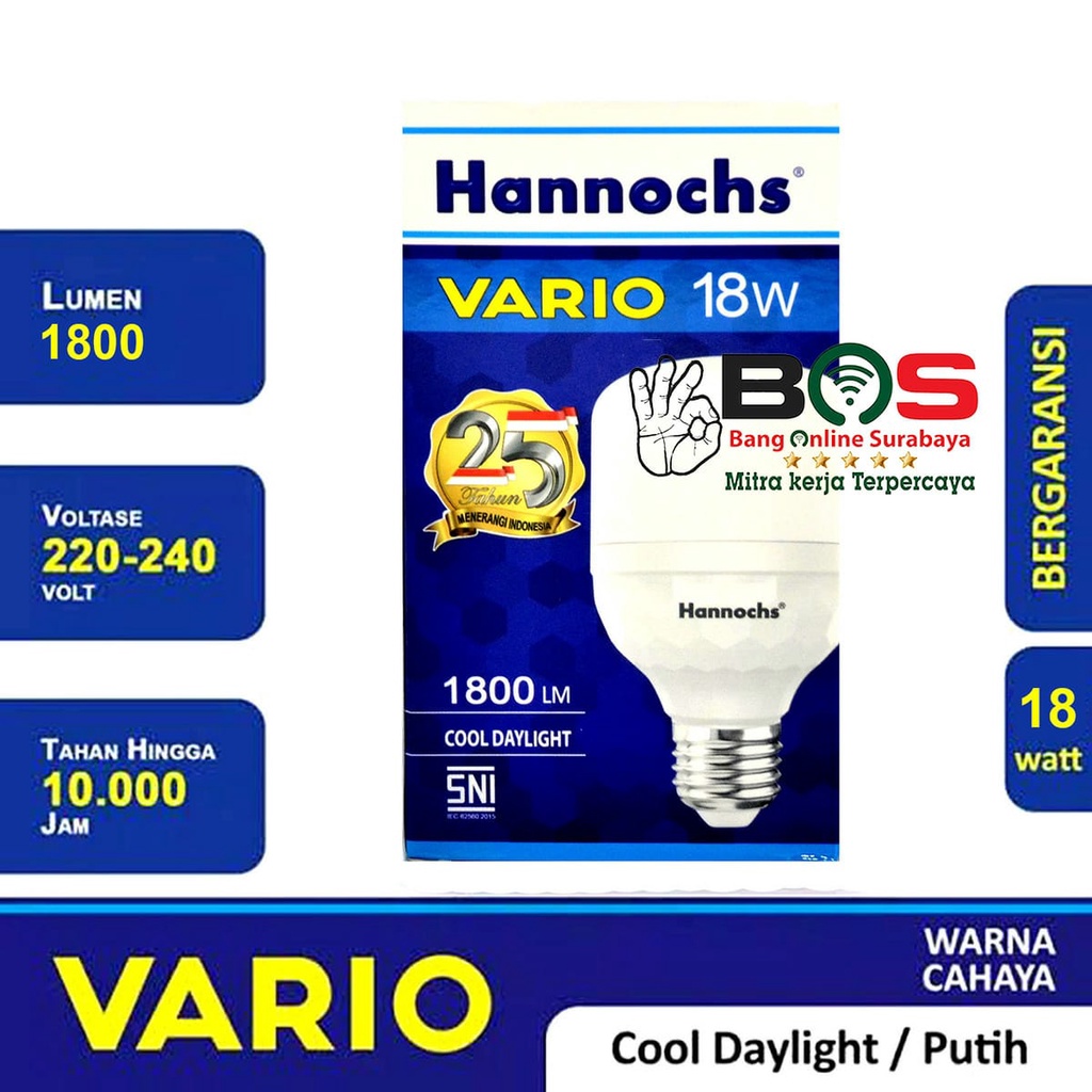 Lampu Kapsul Bohlam LED Hannochs VARIO Cahaya Putih 18W 18 Watt 6500K