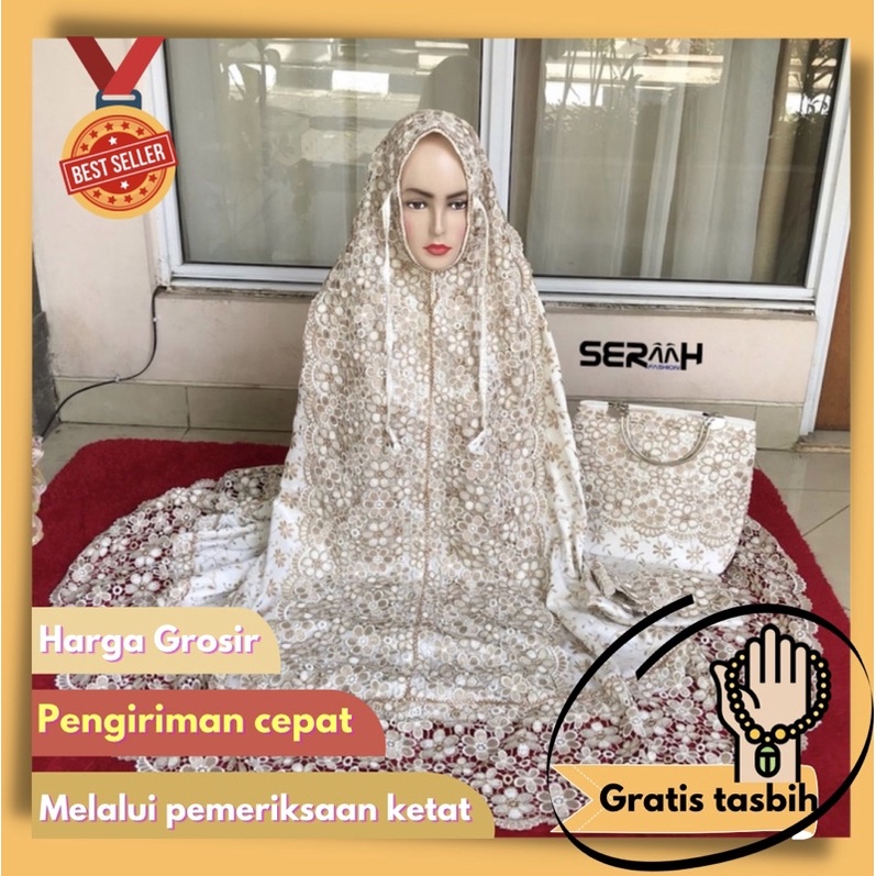 MUKENA SUTRA PARIS DEWASA KOMBINASI RENDA PRADA SWAROVSKI AMINAH VARIAN TWOTONE PREMIUM MEWAH ORIGIN
