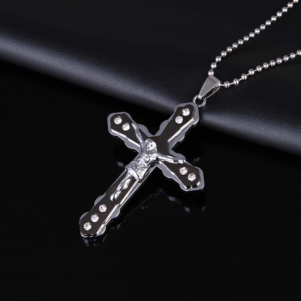 Hu Hu Hu Hu Hu Alat Bantu Pasang Kacamata♡ Kalung Liontin Salib Yesus Aksen Berlian Imitasi Untuk Perhiasan Pesta