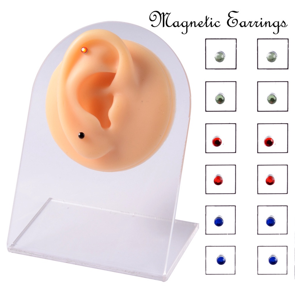 Hu Hu Hu Hu Hu Alat Bantu Pasang Kacamata♡ 12pcs / Set Anting Stud Magnetik Berlian Imitasi Permukaan Halus Tanpa Tindik Untuk Wanita