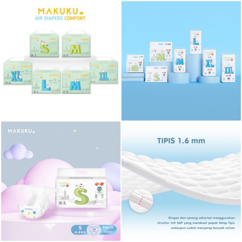 Makuku Air Diapers SLIM/Comfort + Comfort Fit Pants Pampers Popok Bayi SML,XL,XXl