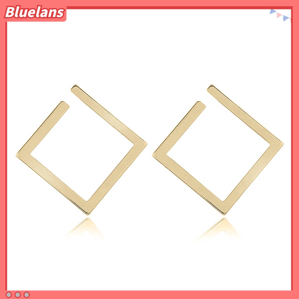 1 Pasang Anting Stud Bentuk Persegi Geometris Model Terbuka Bahan Alloy Untuk Wanita