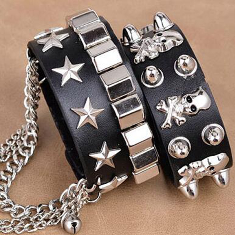 Gelang Multilayer Bahan Kulit Dan Stainless Steel Untuk Pria