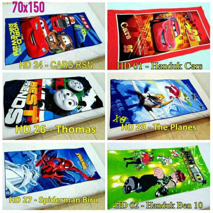 BY-5369 Handuk Anak Karakter The Cars Thomas Spiderman Ben 10 Minion Spongebob Murah