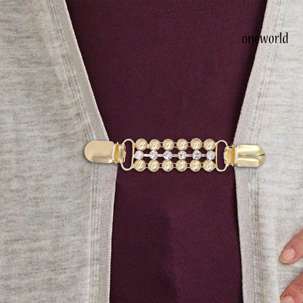 OW@ Rhinestone Chain Women's No Buttons Shirt Sweater Cardigan Clip Clamp Decor