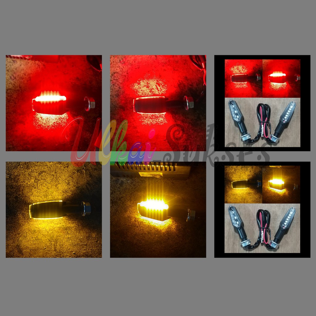 Variasi Aksesoris Motor Lampu Led Sen Mini Model 2 Sisi Cahaya Murah (ZXD-01 Kuning Dan Merah) laris