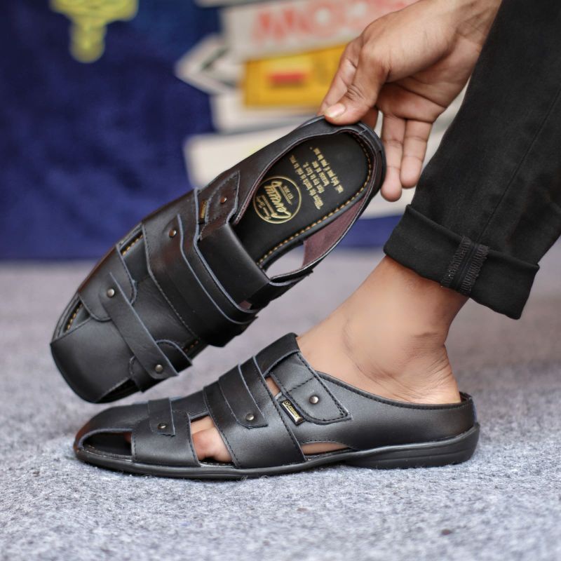 Sandal Bustong Pria Kulit Asli Sepatu Sandal Casual Semi Formal Original Slop Santai