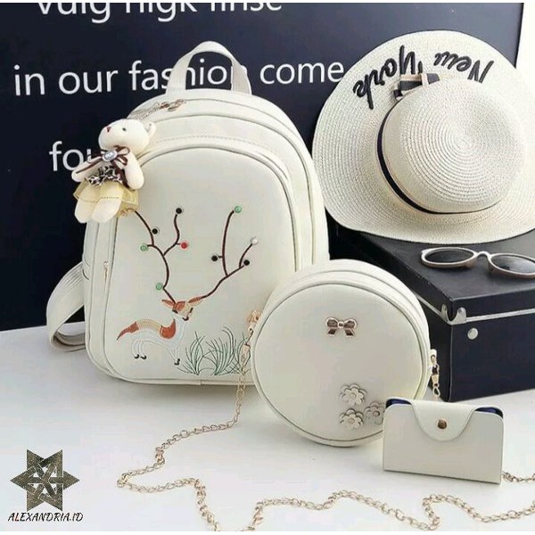 Tas Ransel Wanita Model Rusa Set 3in1