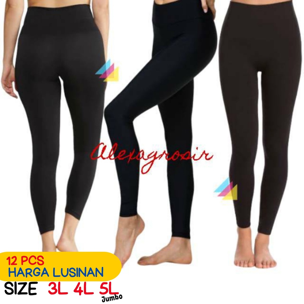 12 PCS Legging Wanita HITAM Panjang Polos GROSIR