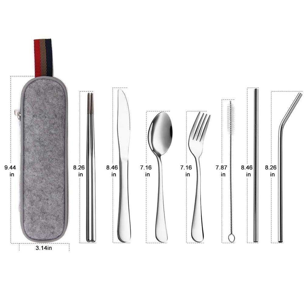 Knifezer Set Alat Makan Sendok Garpu Pisau Sumpit Sedotan Japanese( HITAM)