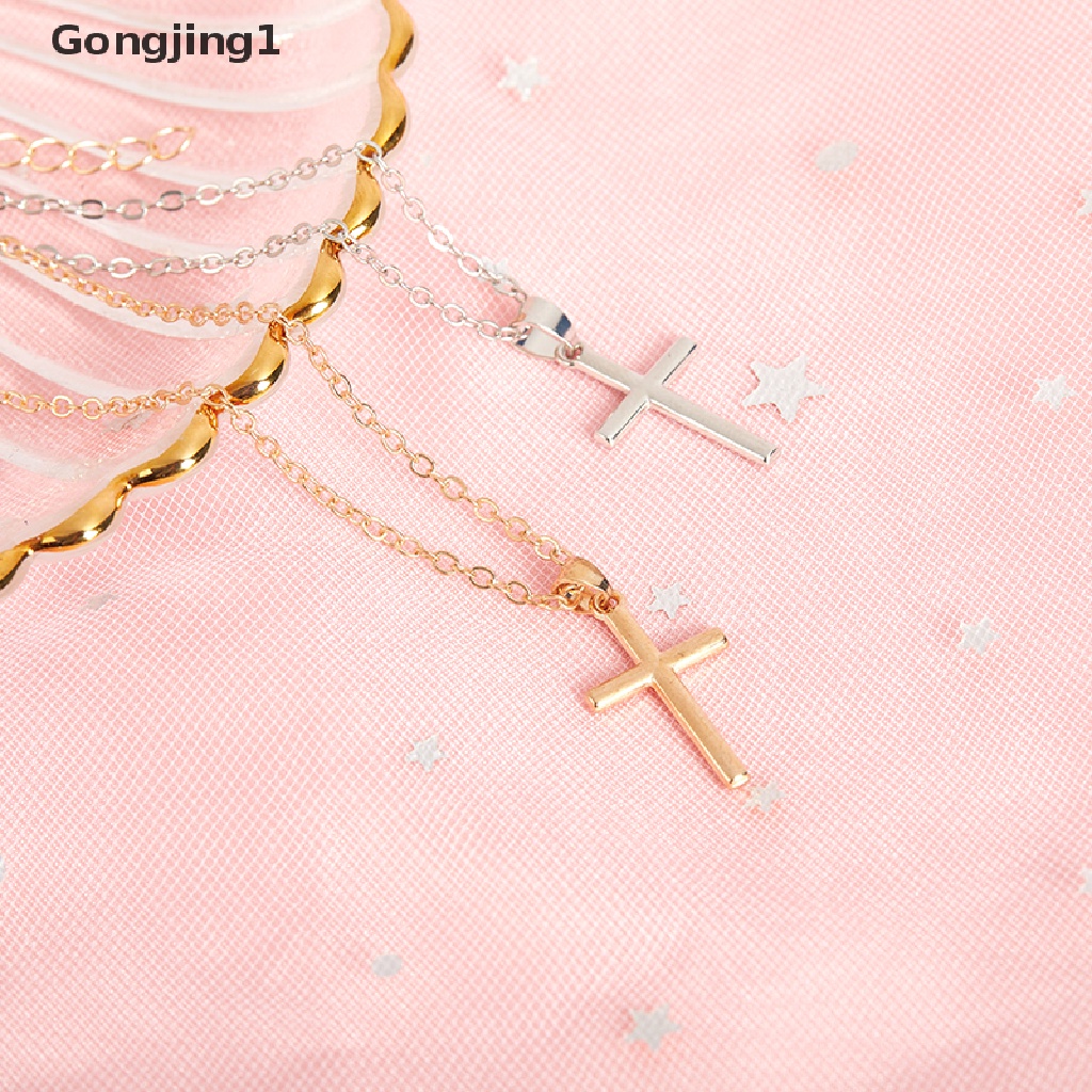 Gongjing1 Kalung Rantai Panjang Liontin Salib Yesus Kristen Warna Gold / Silver Untuk Wanita