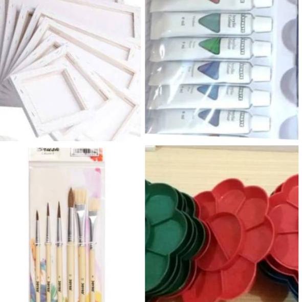 

[SKU PRODUK : Q7GKT] Paket Lukis (kanvas 20x20+kuas+palet+cat akrilik)