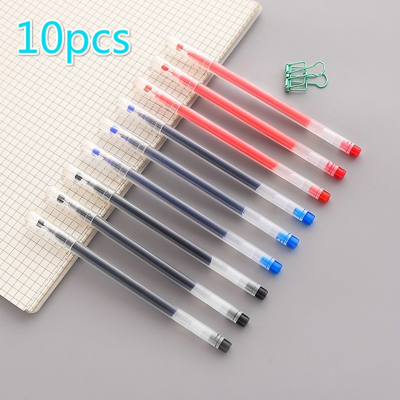 10pcs/set Pengisi Pena Gel Tinta Merah Biru Hitam 0.5mm Alat Tulis Kantor Sekolah