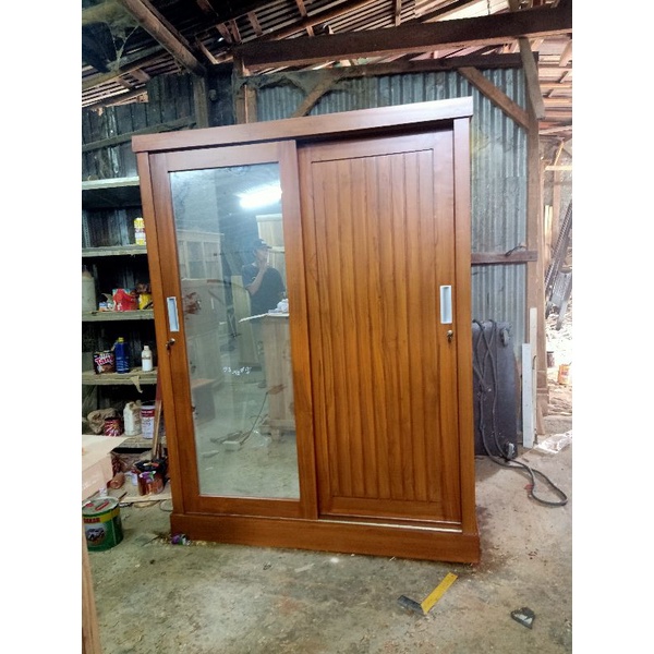 Lemari baju kayu jati pintu jumbo