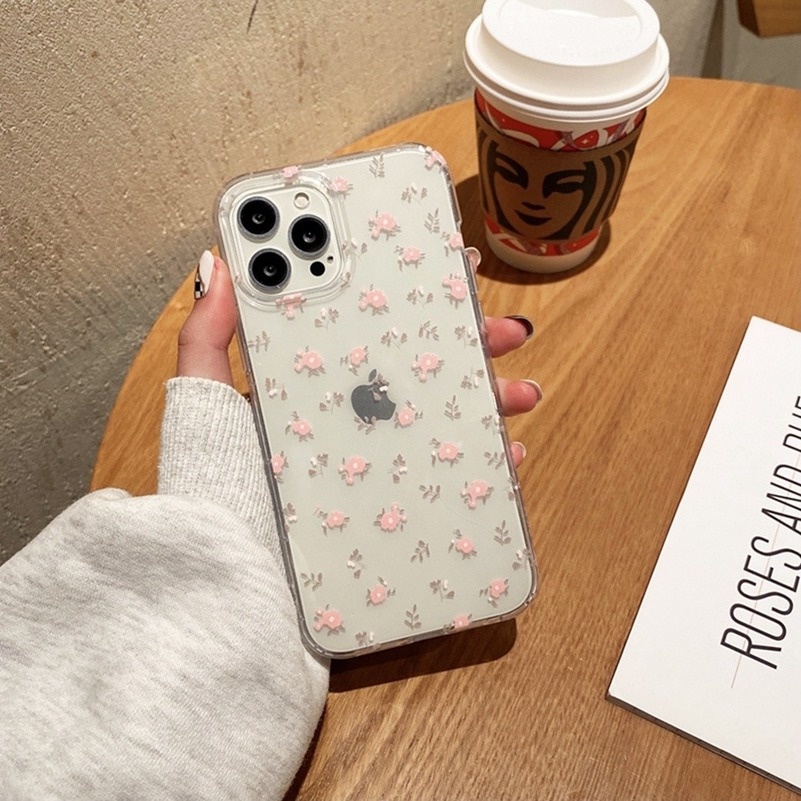 (Ready Stock) Floral Casing Tpu compatible for Iphone 14 13 12 11 Pro Max Iphone X Xr Xs Max Iphone 8 7 6 6s Plus Se 2020 Motif Bunga Pink Flowers Clear Soft TPU Phone Case Anti-drop Anti-dirty Protection Phone Cover