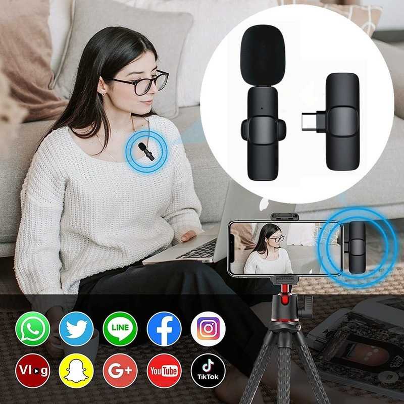 ORIGINAL Mic HP Mic external hp Wireless Lavalier Lapel System USB Type C 2 Microphone Microfon HP microphone wireless hp mic wireless hp mic untuk hp mikrofon hp mic eksternal hp microphone vlog hp dual mic ONEDERY Murah original 7RCS5XBK