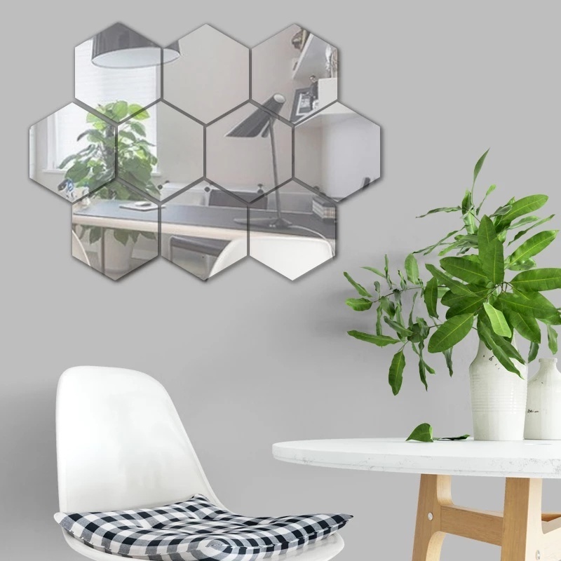 [Grosir] Removable Acrylic 3D Mirror Hexagon Stiker Dinding DIY Ruang Tamu Seni Kerajinan Dekorasi Vinyl Decal Perekat Diri Dekorasi Rumah