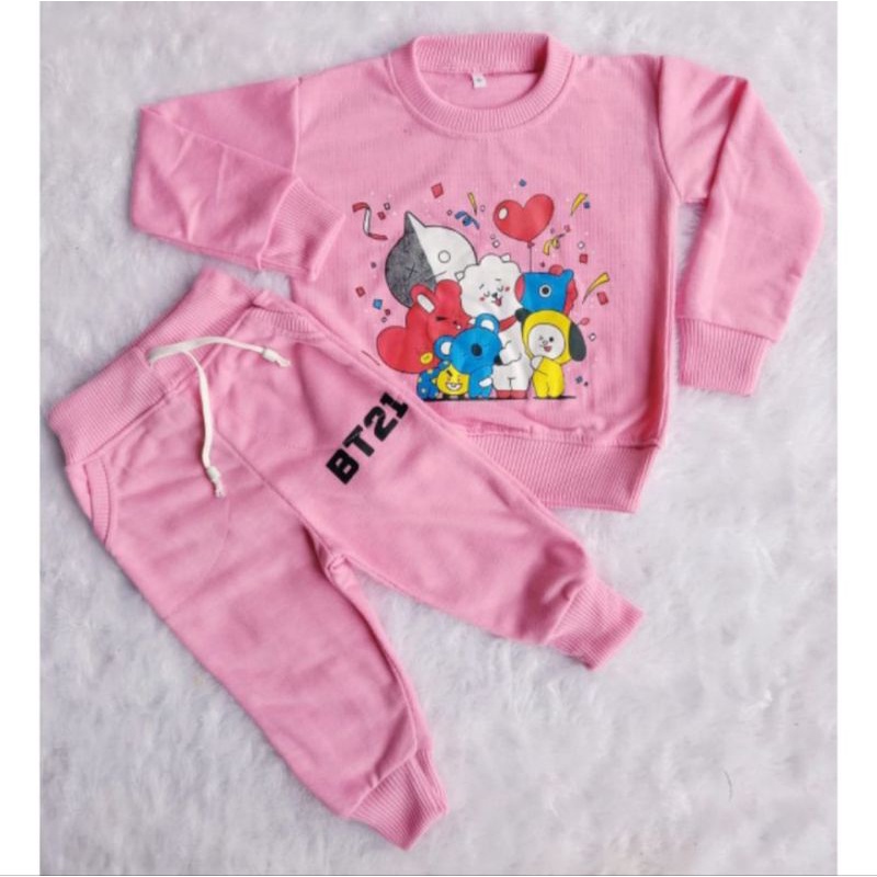 stelan anak perempuan motif BT21 oneset anak anak sweter viral Tervafotir baju atasan bawahan anak murah