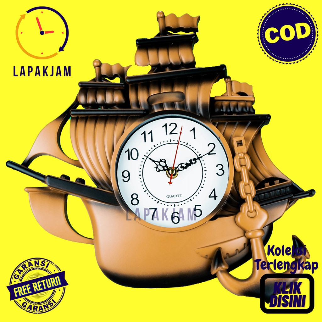 Jam Dinding Quartz Hiasan Kamar Jangkar Kemudi Kapal Murah Besar Esa TLD-2007 Silver Chrome Modern