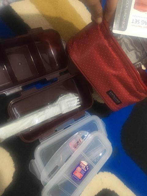 Lunch Box Tempat Bekal Lock N Lock Hpl752dr Lunch Box 2p Set Bag Spoon Fork Set (hpl752dr)