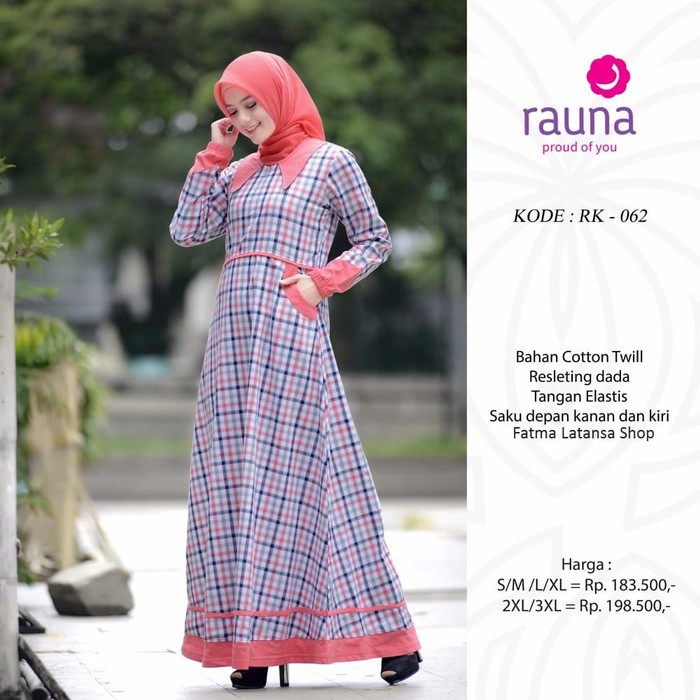  Gamis  katun rauna rk 062 gamis  kotak  kotak  baju  muslim  