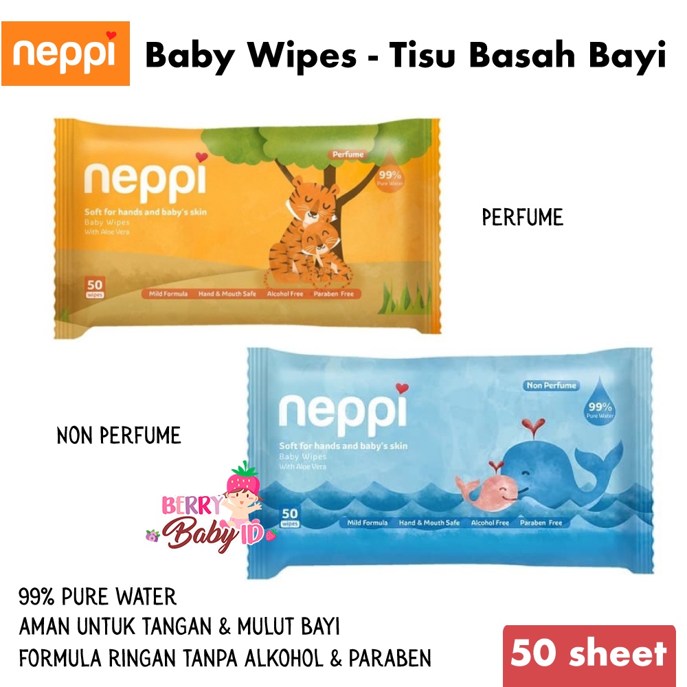 Neppi Baby Wipes Hand &amp; Mouth 50 Sheet Tisu Basah Bayi Non Alkohol Berry Mart