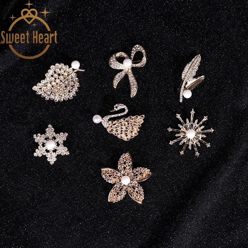 Bros Bentuk Daun Hati Bahan Zirkon Anti Silau Untuk Aksesoris