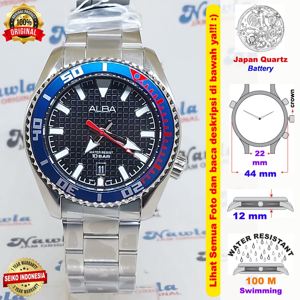 Alba Quartz AS9N99X1 Black Blue - Jam Tangan Pria AS9N99