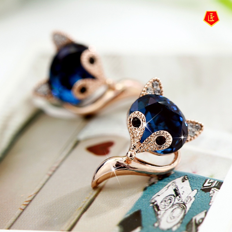 [Ready Stock]Cute Sweet Fox Crystal Earrings Female Fashion Temperament