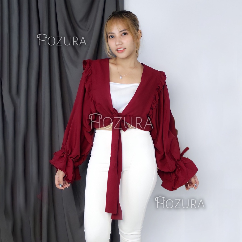 HOZURA - Outer Wanita Gracia - Luaran Wanita - Blouse Outer Wanita - Felecia Basic Outer Atasan Wanita - Kardigan Premium - Cardigan Korea Model Terbaru Murah - Outer Cardigan Wanita Bahan Moscrepe - Korean Style - Baju atasan Mewah COD Gratis Ongkir