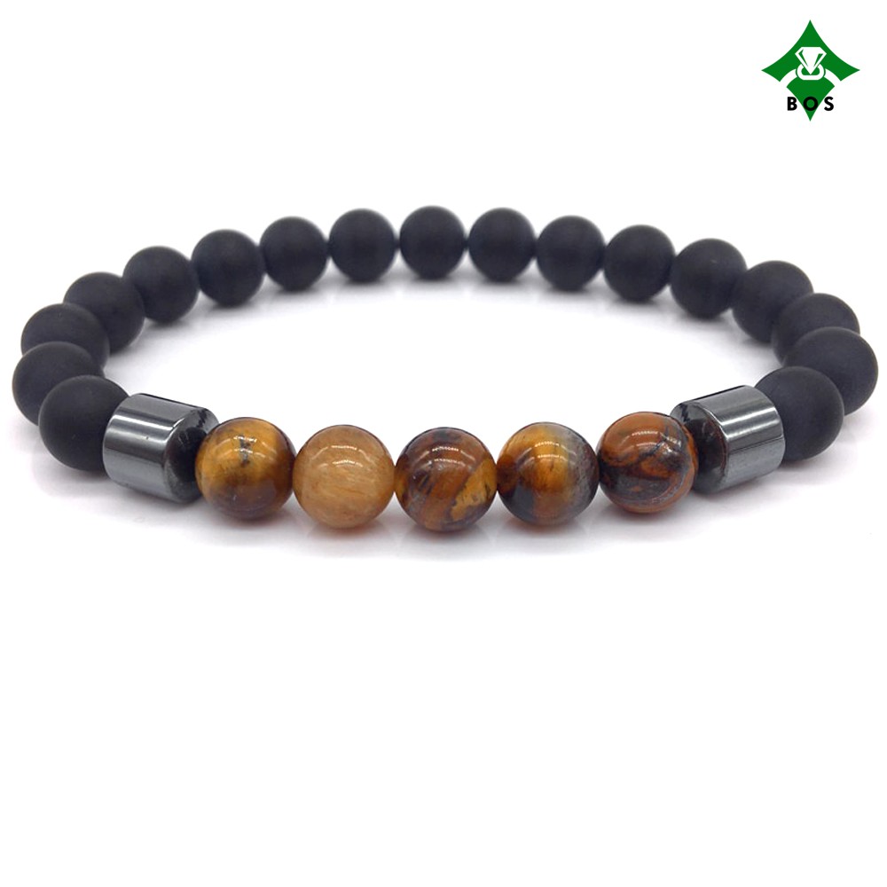 [Bayar Di Tempat] BOS Gelang Pria Kesehatan Batu Alam Tiger Eye Black Onyx Hematite Korea Akik Unik-3