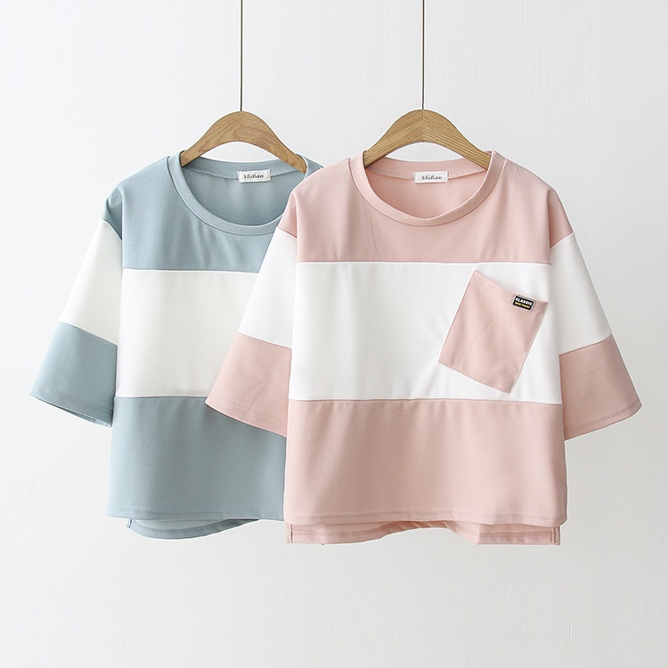 MR-101 kaos t-shirt pastel garis saku miring high quality import korea jepang kpop