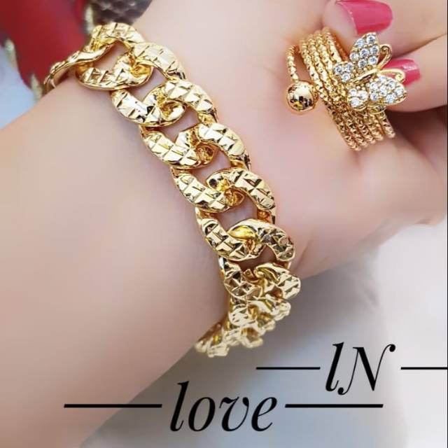 Xuping gelang plus cincin lapis emas 24k terlaris