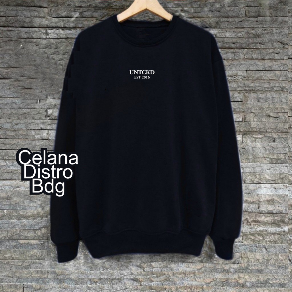 Crewneck Black Motif Simple Pria Hight Quality Crewneck Distro Premium Unisex Basic