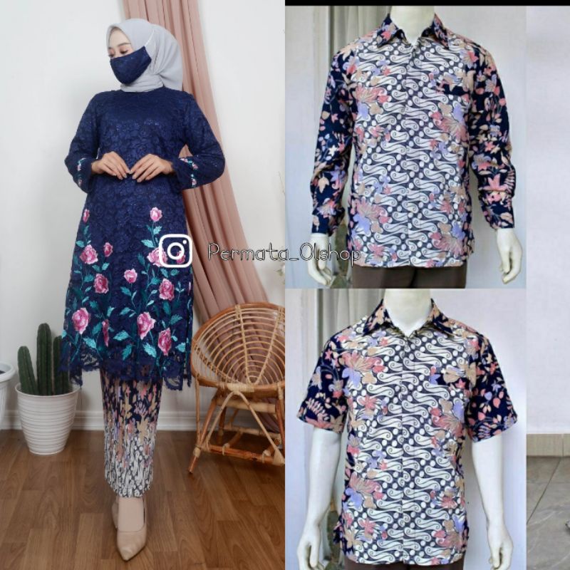 Couple Kebaya Hanabi Kemeja Batik / Brukat Bordir / Lamaran / Kebaya Modern