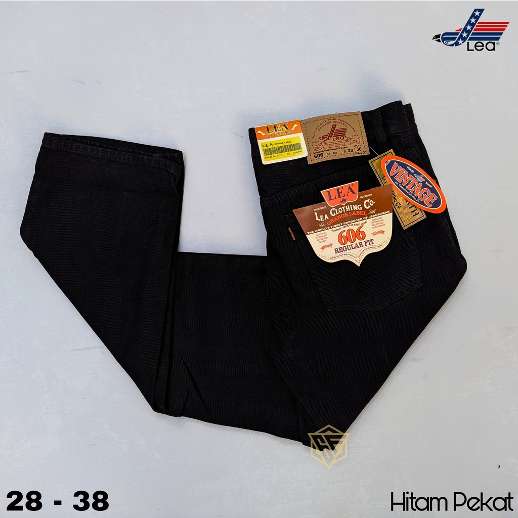 Celana Jeans Pria LEA 606 Grade Original Warna Hitam Pekat Standart Reguler Model Panjang 28 sampai 