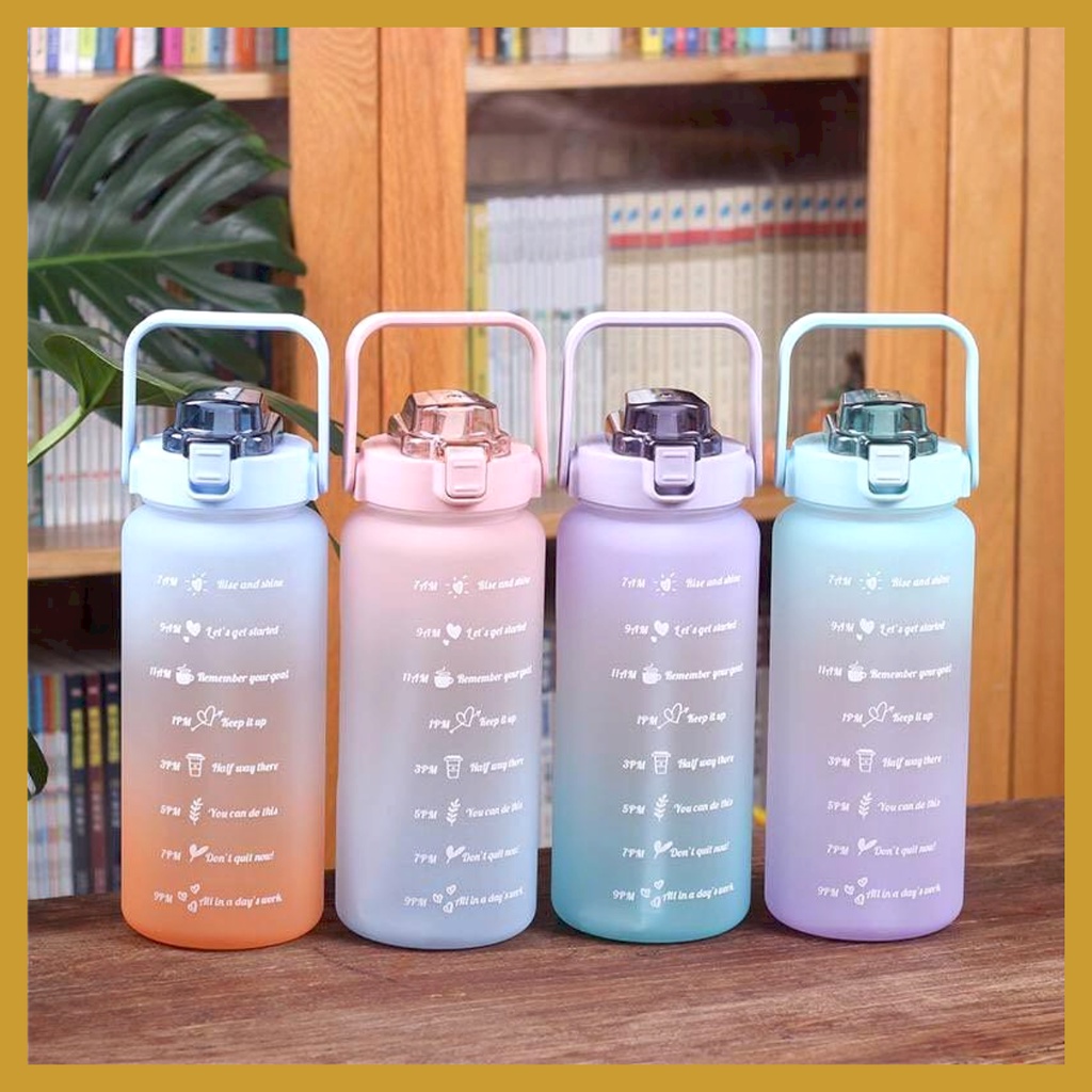 COD Termurah Botol Minum Viral 2 Liter Gradiasi Pastel Botol Minum Motivasi Free Stiker Botol Minum Penanda Waktu Food Grade GOSHOP88