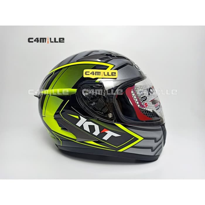 OFC HELM KYT FALCON 2 ARMOUR BLACK YELLOW FLUO DOUBLE VISOR FULL FACE - M