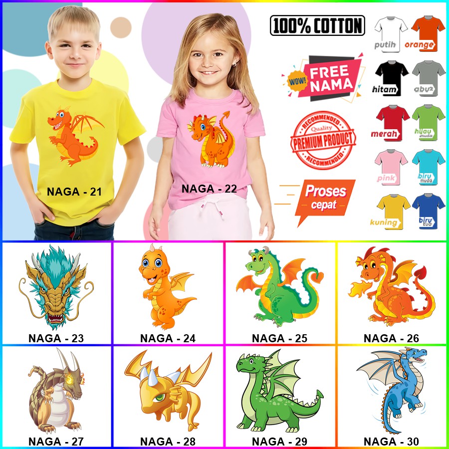 Baju Kaos ANAK DAN DEWASA DRAGON NAGA COUPLE (FREE NAMA)