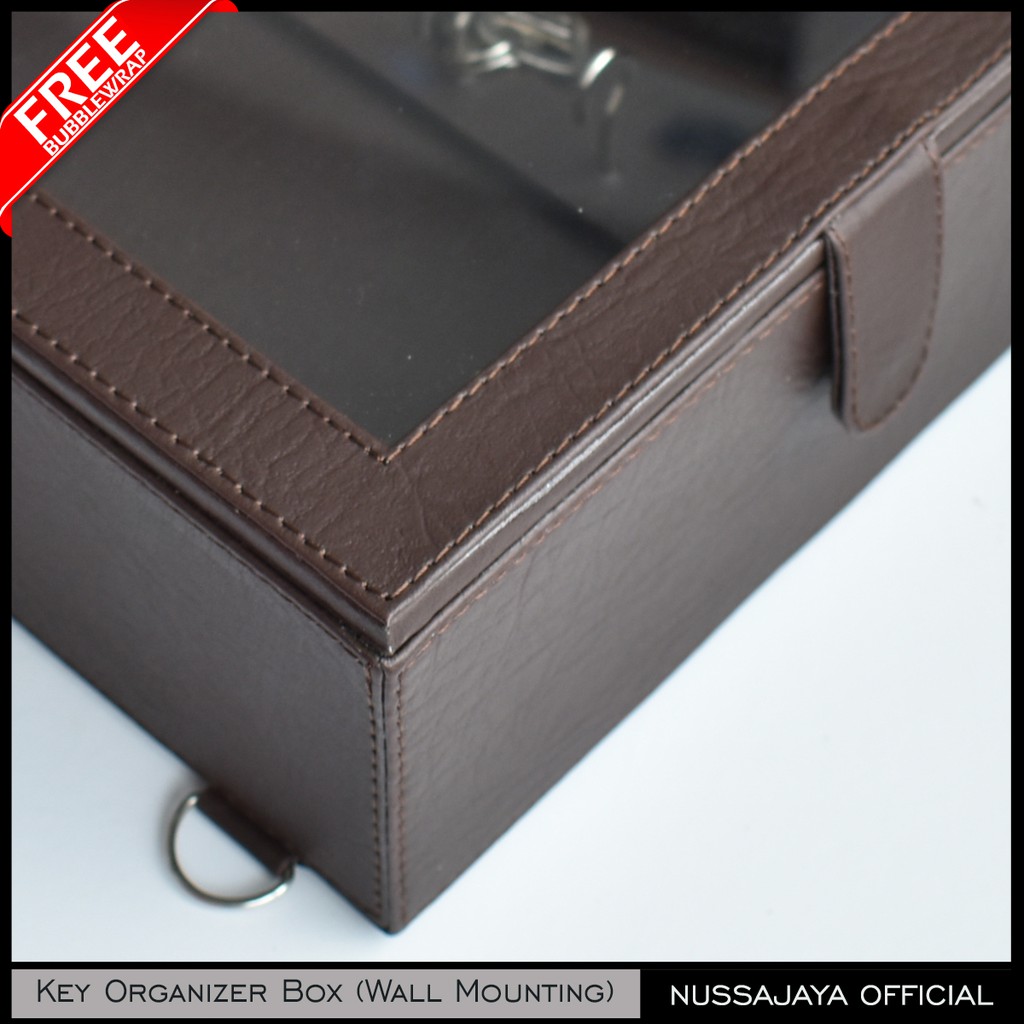 Kotak Tempat Penyimpanan Kunci Gantung Dinding Kulit PU / Key Box Organizer