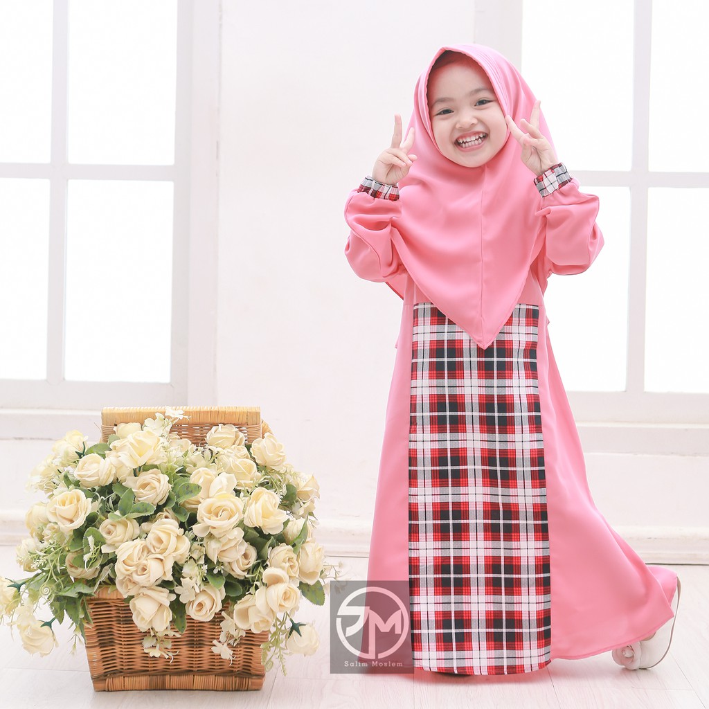 Salim moslem -Gamis anak perempuan / Baju muslim anak perempuan Set usia 1-12 tahun Wolfis