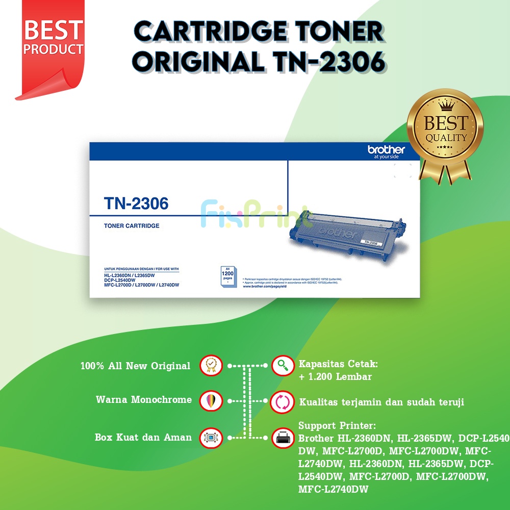 Cartridge Toner Brother TN-2306 Original Standard HL-2365DW DCP-L2540DW TN2306 HL-2360DN HL-2365DW DCP-L2540DW MFC-L2700D MFC-L2700DW MFC-L2740DW HL-2360DN HL-2365DW DCP-L2540DW MFC-L2700D MFC-L2700DW MFC-L2740DW