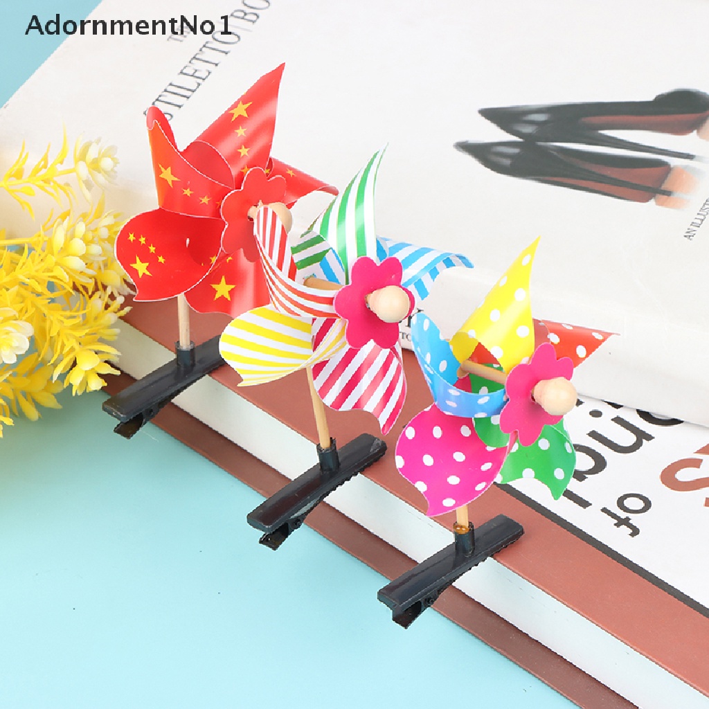 (AdornmentNo1) 10pcs / Set Jepit Rambut Bentuk Kincir Angin 3D Warna Pelangi Untuk Anak Perempuan