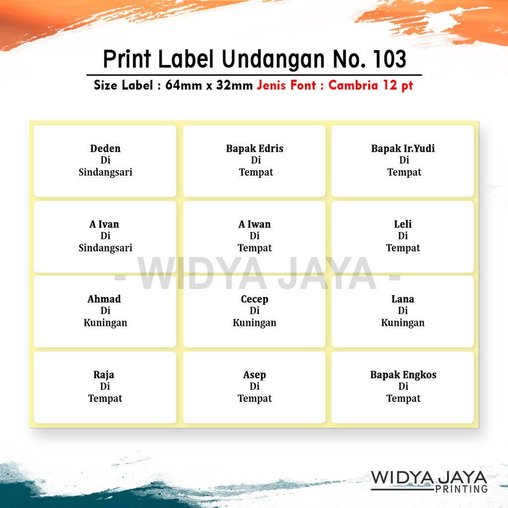 Jual Cetak Label Undangan Pernikahan/Print Stiker Nama Label No.103