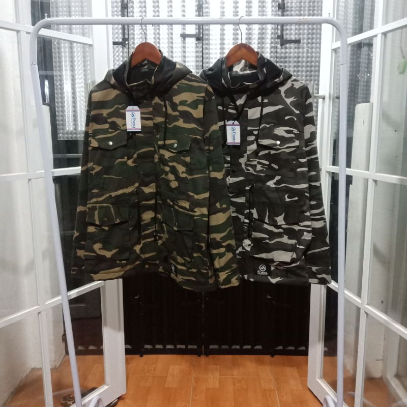 Jaket Bomber canvas wanita 078 - Bomber Army dalam fleece - Loreng Army original