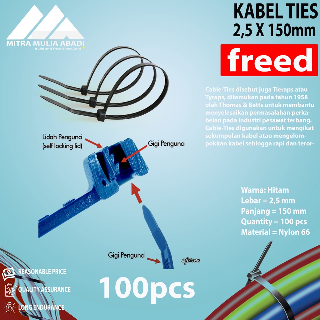 Kabel Ties 15cm isi 100pcs - Hitam