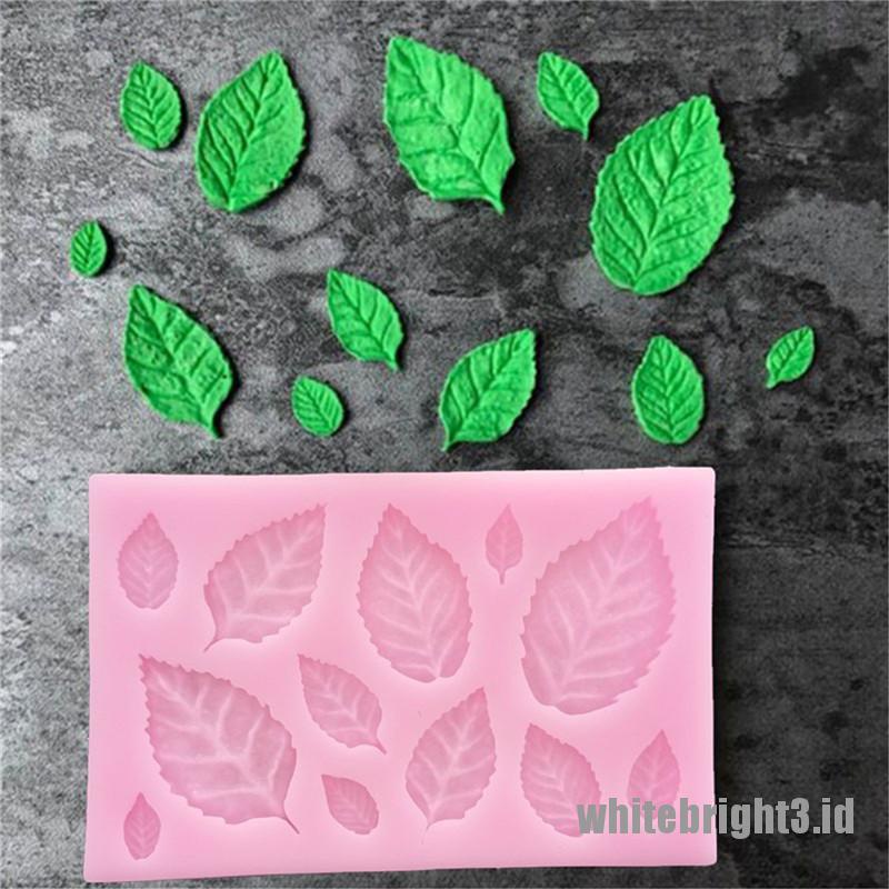 Cetakan Adonan Kue Fondant Desain 3 Daun Warna Putih Bahan Silikon