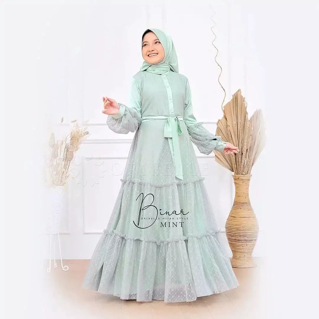 BINAR SYAR'I / GAMIS ANAK PEREMPUAN / UNTUK USIA 10 - 13 TAHUN / BAJU MUSLIM SIMPLE DAN TERBARU