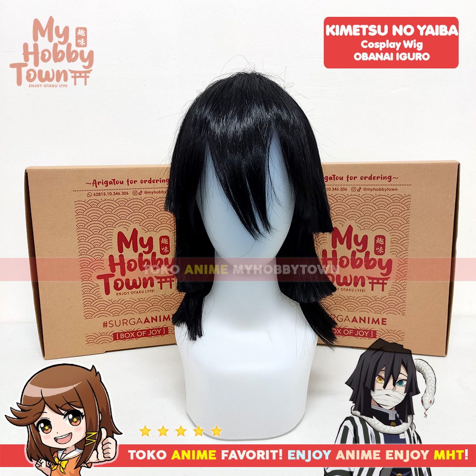 Wig Rambut Palsu Anime Kimetsu no Yaiba Demon Slayer Obanai Iguro Cosplay